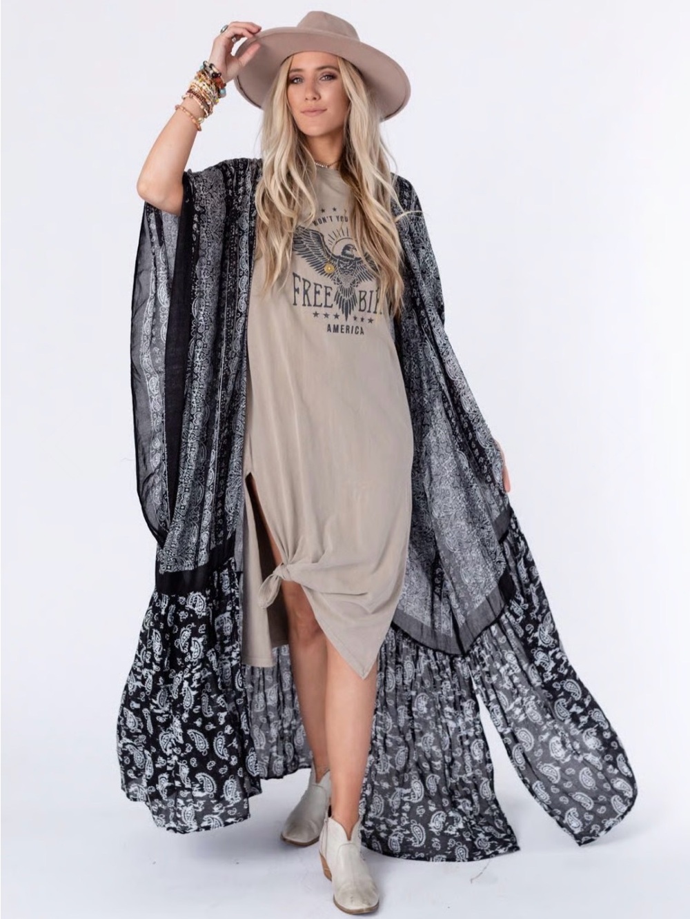 Three Bird Nest Black Paisley Duster Kimono